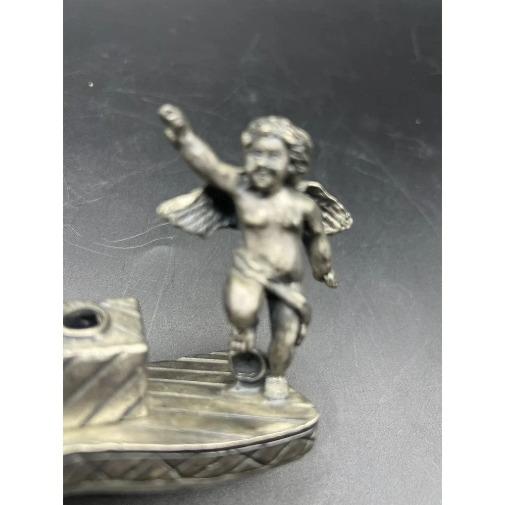 Vintage Hollywood Regency Mini Picture Frame Cherub Pen Holder Silver plated